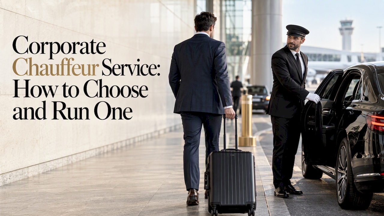 Chauffeur welcoming a traveler beside a black sedan