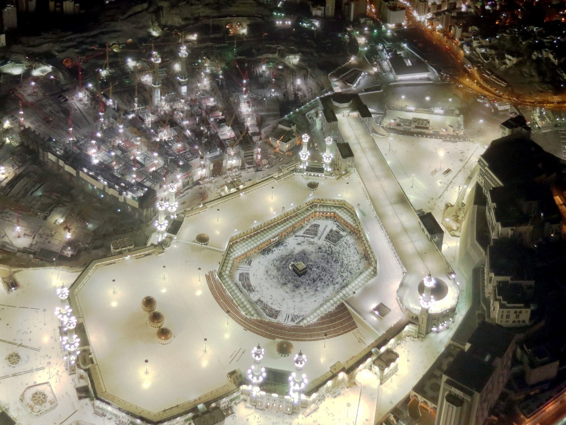 Saudi Arabia Airport Transfers 3 Masjid al-Haram and the Kaaba in Makkah, seen from above at night
