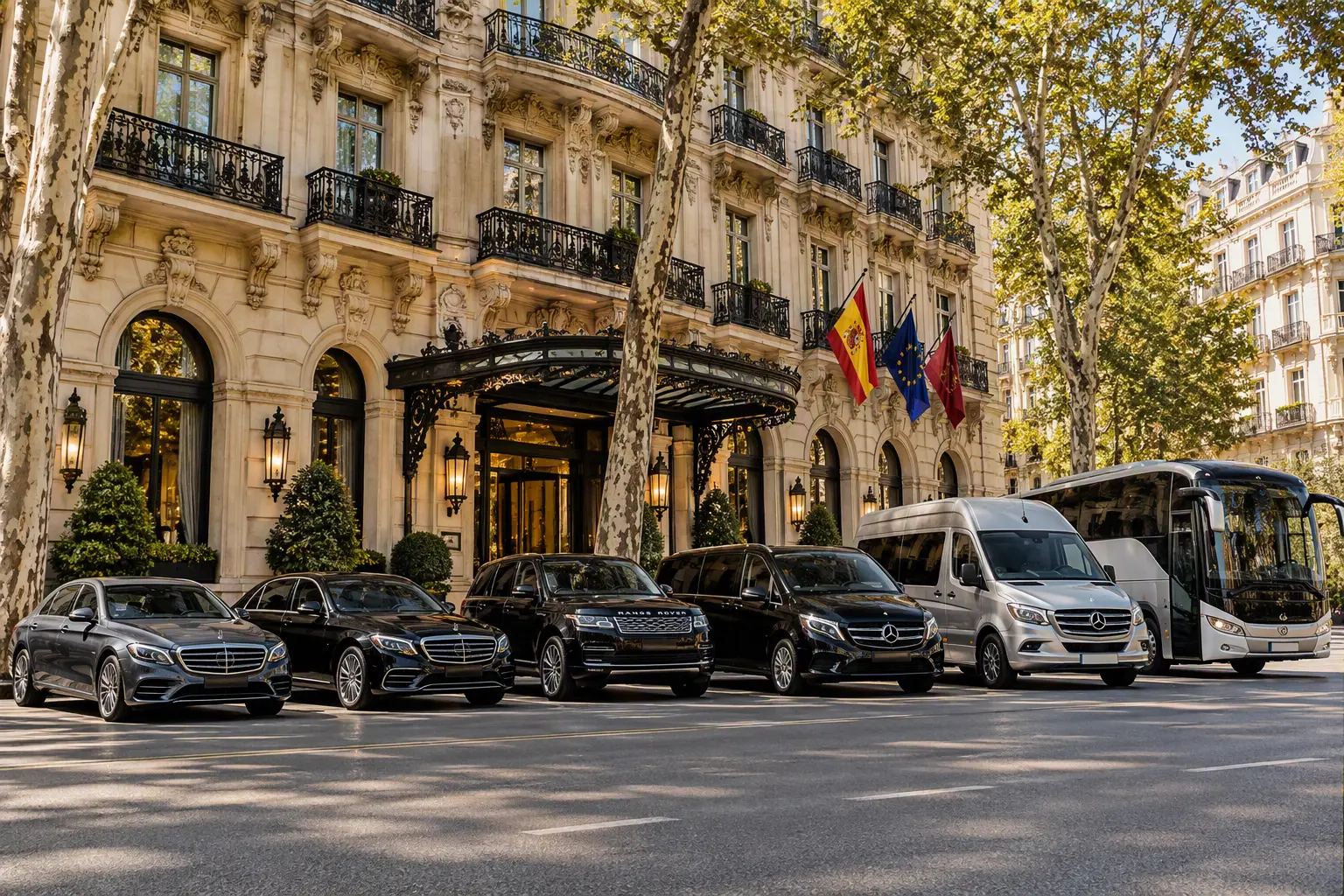 Black Drive Madrid airport transfer fleet: sedans, SUV, V-Class, Sprinter and coach