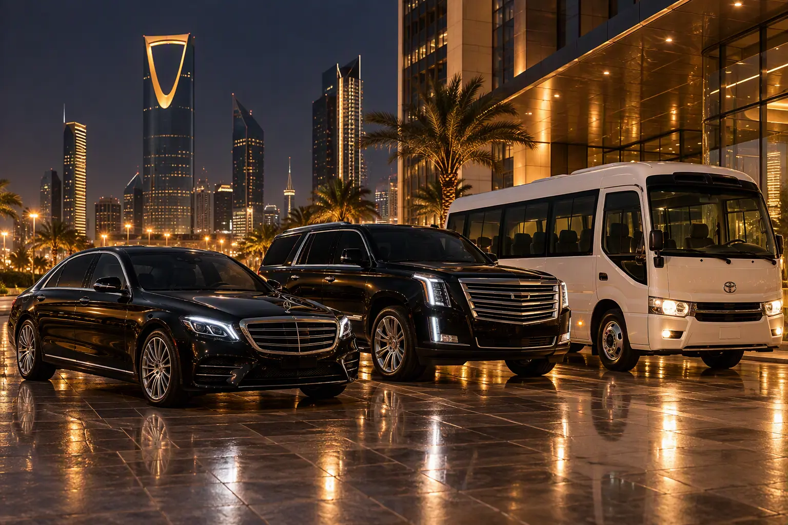 Black Drive Riyadh fleet: business sedan, SUV and Coaster minibus