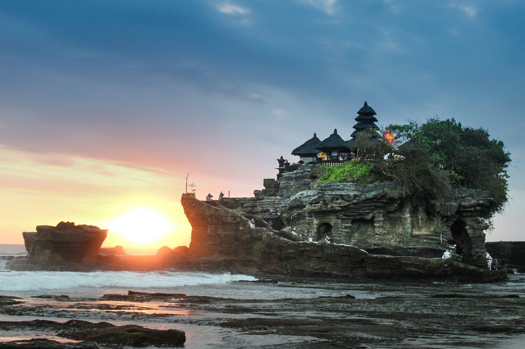 Bali airport transfer: Tanah Lot temple on its rock at sunset, Bali