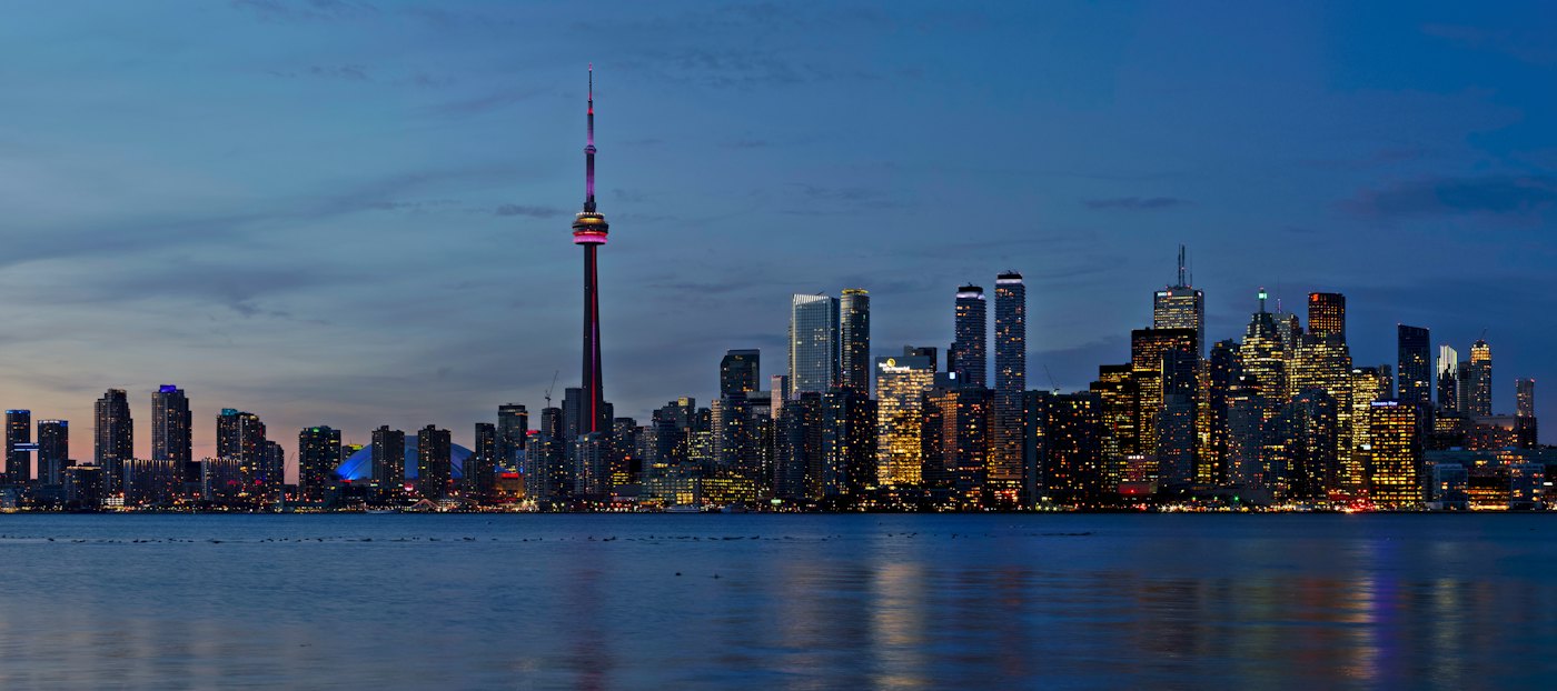 Toronto skyline and CN Tower at night
